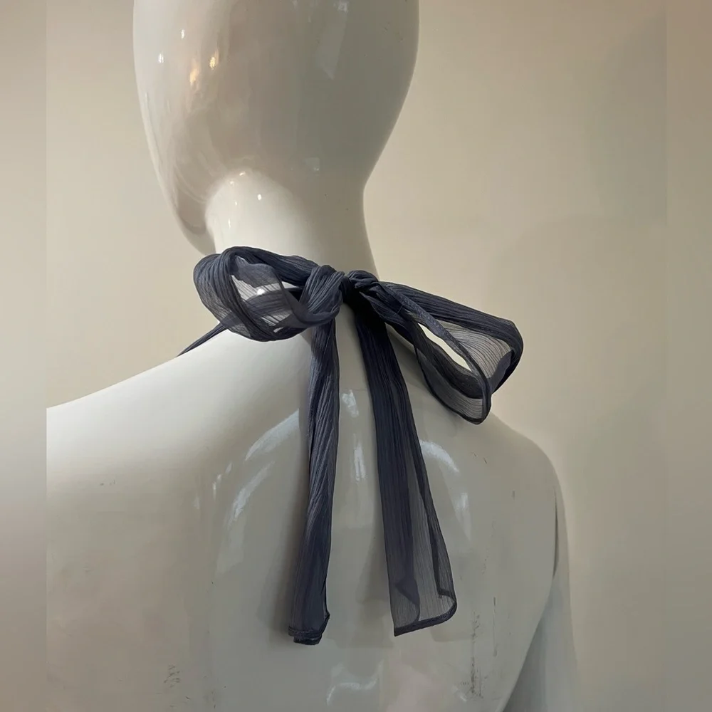 AMSALE Silk Bow Tie Chiffon Mini Dress - Picture 4 of 5